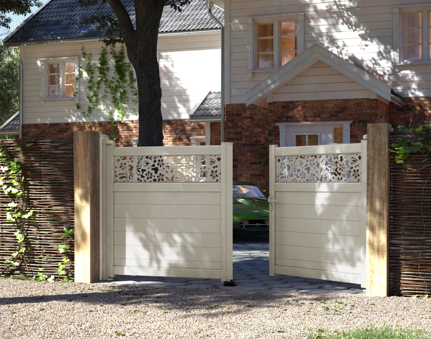 Portail aluminium battant Eliaz décor Brodiri - Kostum